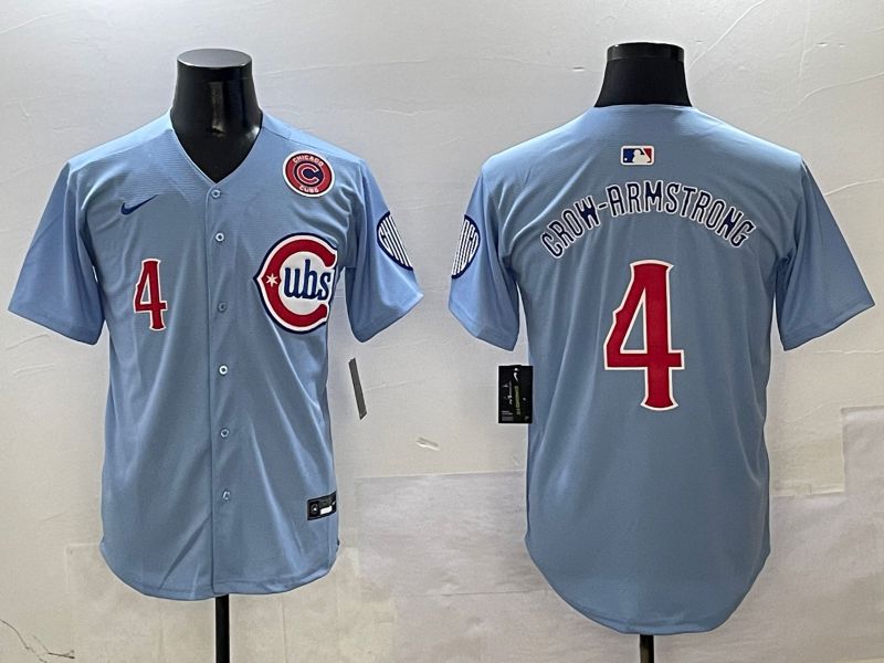 Men Chicago Cubs #4 Crow-Armstrong Light Blue Throwback 2025 Nike MLB Jersey style 2->chicago cubs->MLB Jersey